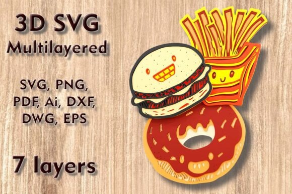 3D Fast Food SVG Files for Laser Crafting