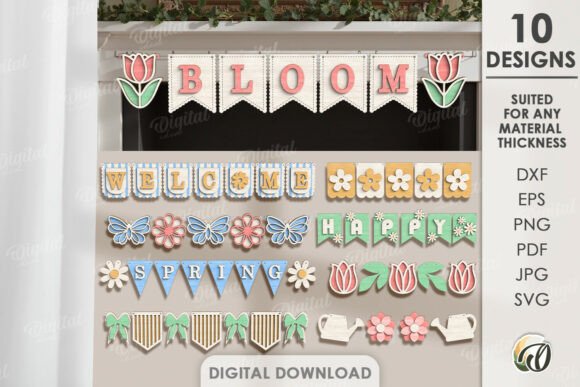 3D Spring Banners Bundle Laser Cut