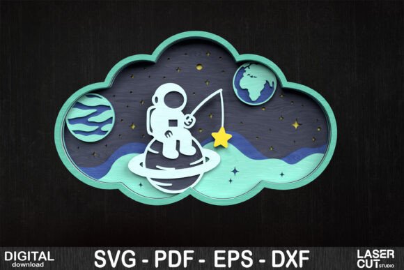 Astronaut Fishing for Stars Layered: Creative Design Asset