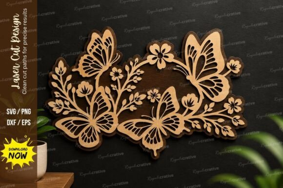 Butterfly Floral Swirl Laser Cut Svg: Elegant Design Files