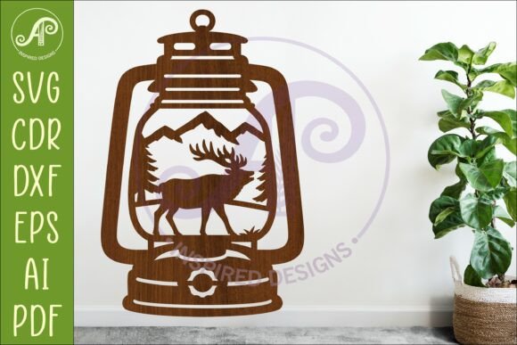 Camping Lantern Scene Elk Wall Sign: Digital Cut Files