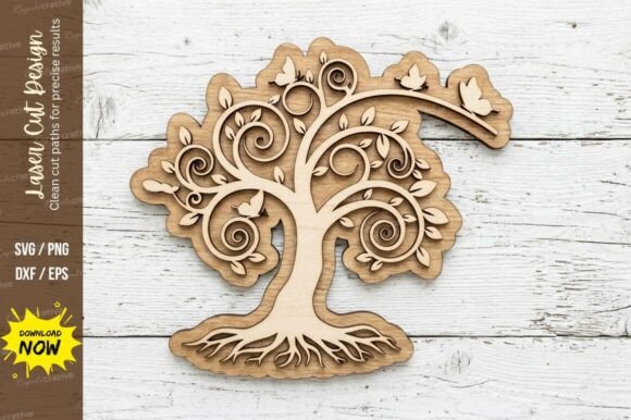 Decorative Swirl Tree Laser Cut Svg File for Crafters