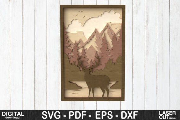 Deer Mountain Layered Laser Cut Art for Festive Crafting