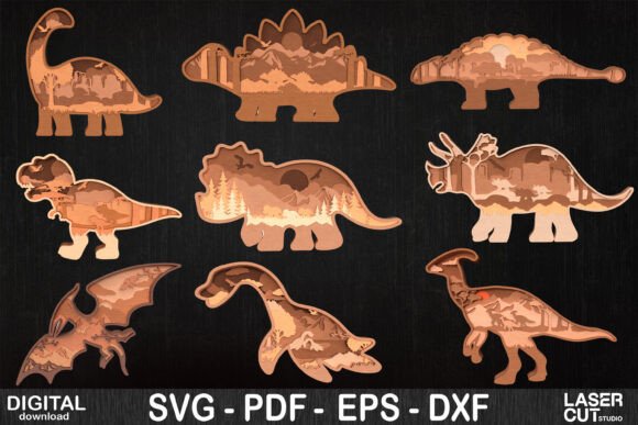 Dinosaur 3D Layered SVG Bundle: Prehistoric Craft Magic