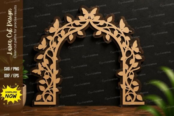 Elegant Leaf Arch Frame Laser Cut SVG File
