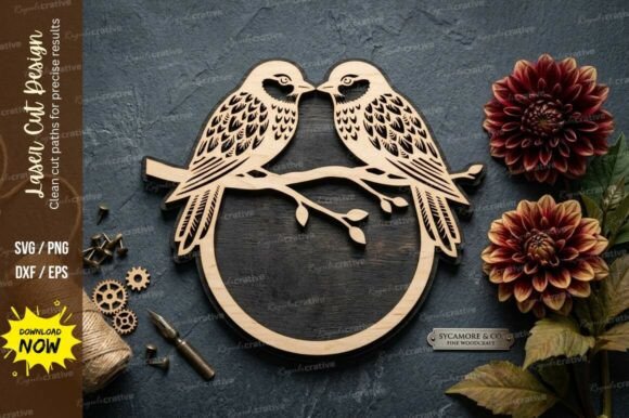 Elegant Love Birds Circle Laser Cut SVG Design
