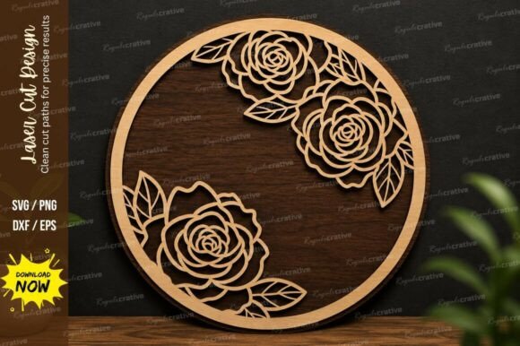 Elegant Rose Circle Frame for Laser Cutting