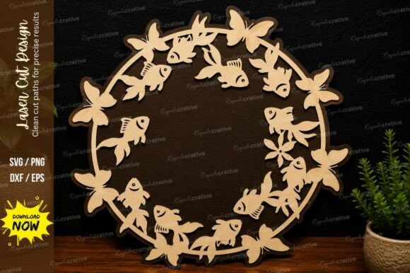 Goldfish Butterfly Wreath Laser Cut SVG