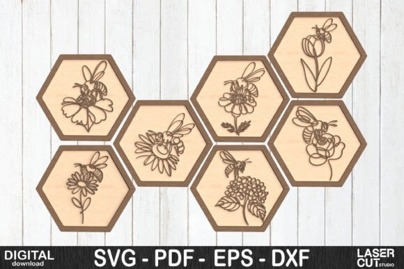 Honeybee & Floral Hexagon SVG Bundle