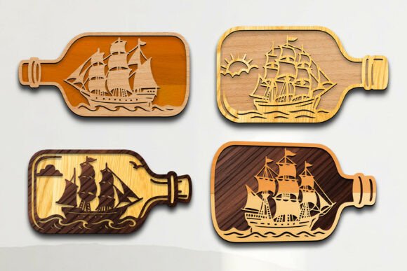 Laser Cut Bottle Ship Wall Art SVG