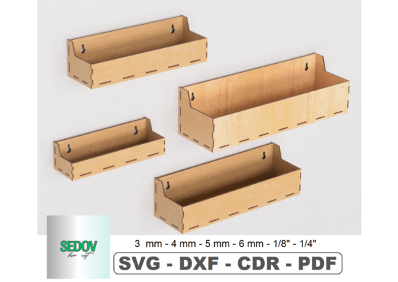 Laser Cut Wall Shelves 4 Pc, Spice Rack