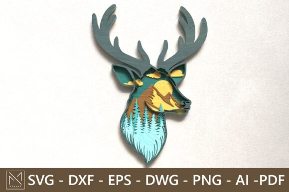 Layered Deer Head Laser Cut File: Nature-Inspired Craft