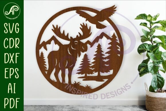 Moose Mountain Scene Wall Sign Svg Laser