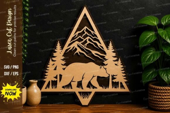 Mountain Bear Scene Laser Cut SVG File: Artistry in Your Hands