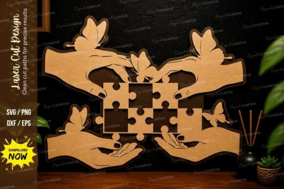 Puzzle Hand Design Laser Cut SVG: Creative Vector File