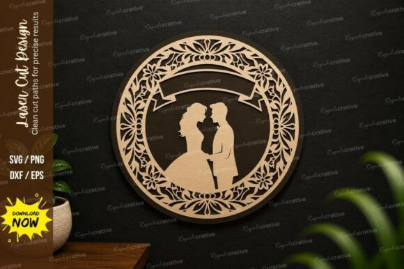 Romantic Couple Circle Laser Cut SVG: Perfect Design Files