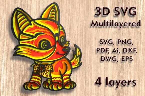 Stunning 3D Fox Cub SVG: Multilayer Laser Cut Files for Crafts