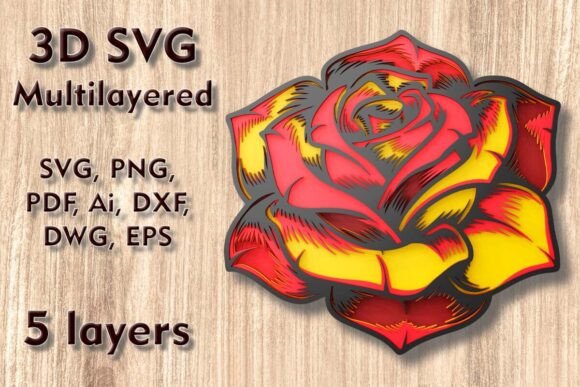 Stunning 3D Rose SVG Multilayer Cutting Files