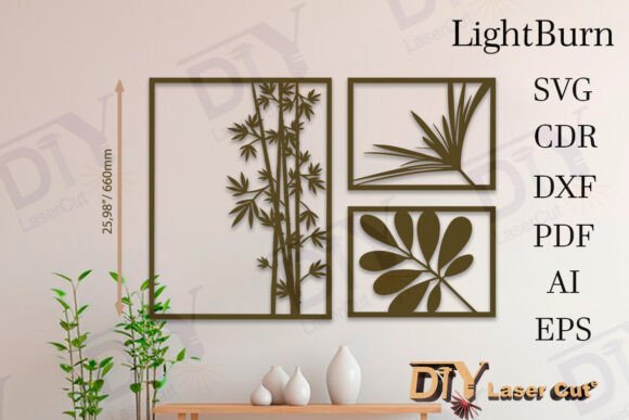 Tropical Leaf Triptych Wall Art: Laser Cutting Files