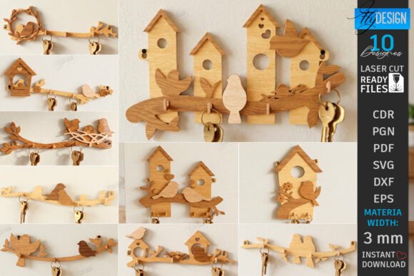 Wall Bird Key Holders Laser Cut Bundle for Your Home